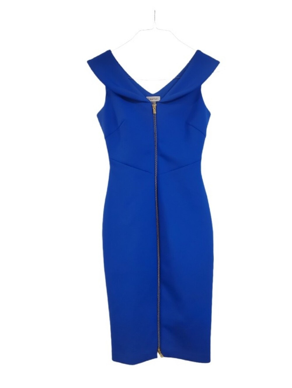 Calvin Klein Royal Blue Collar Sheath Full Zipper Front Sleeveless Dress Size 2